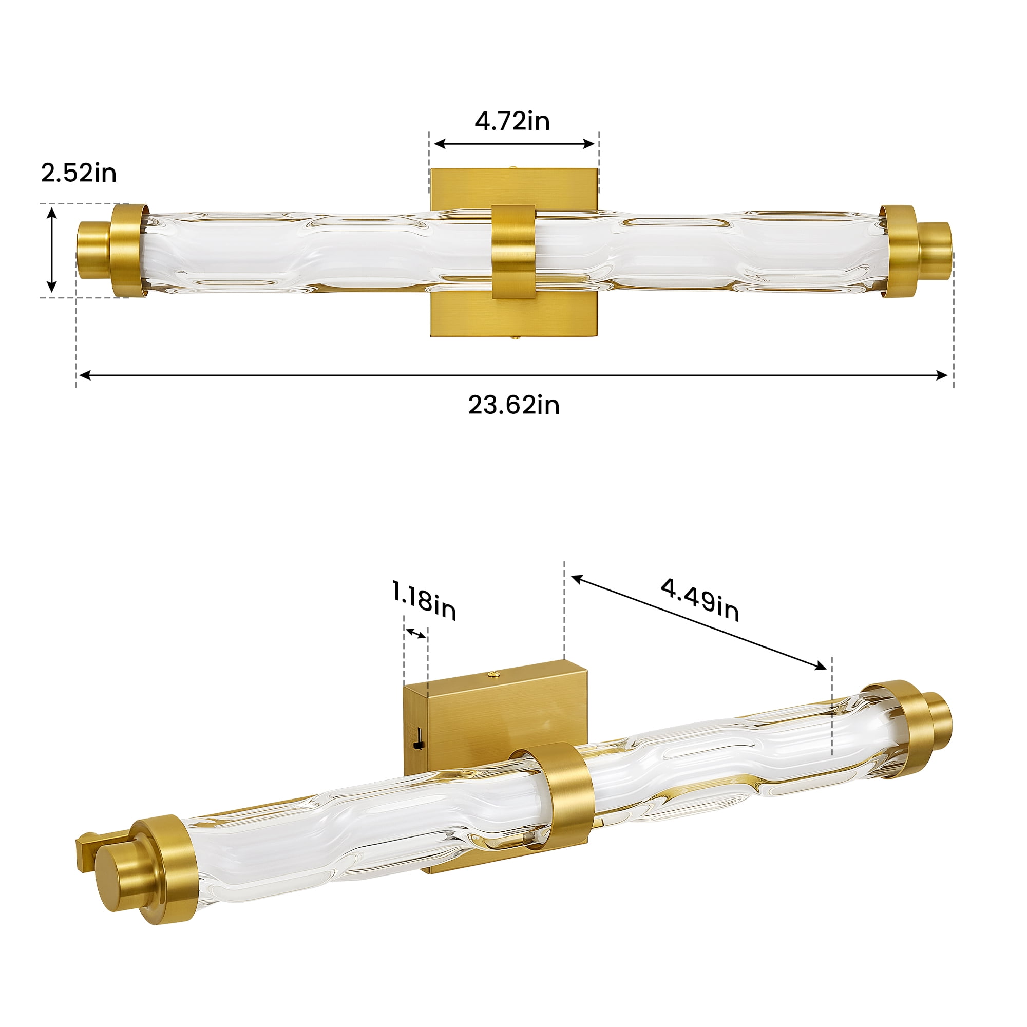 KAISITE 5CCT Modern Dimmable Indoor LED  Glass Wall Sconces, Slide Switch for Warm Light Adjustment, Ideal for Vanity, Hallway and Bedside Areas, Gold