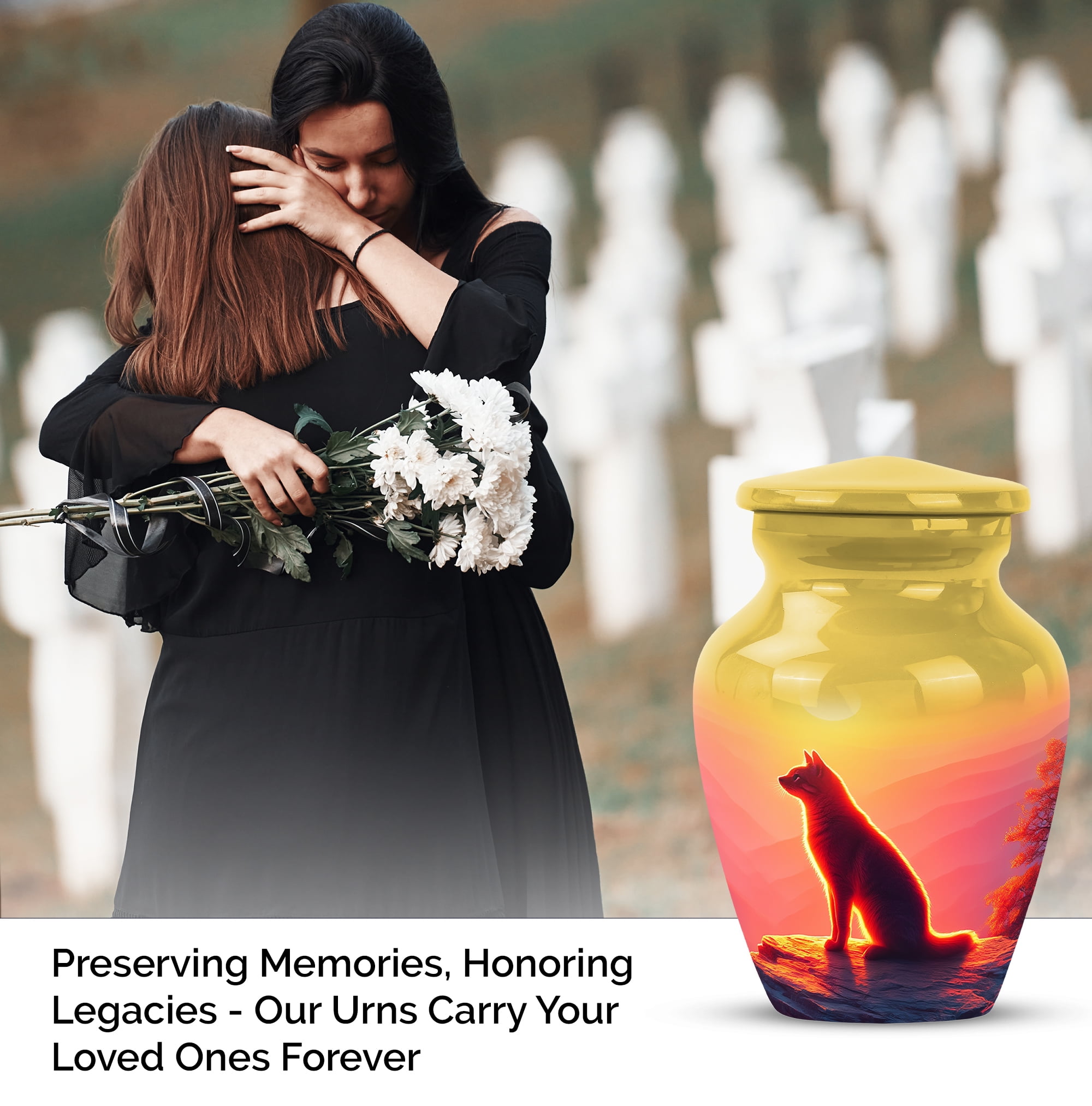 Cat Cremation Urn For Human Ashes Men And Woman - Yellow Mini Urns For Adult Male Small - Funeral Urns For Human Ashes Adult For Female - Keepsake Urn For Daughter And Son 3 Inch