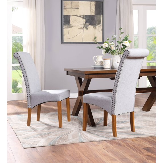 Dining Chairs Set of 2, New Upgraded Upholstered Padded Side Chairs with Nailed Trim and Solid Wood Legs, High Back Dining Chairs Tufted Fabric Leisure Chairs for Kitchen Living Room, 300lbs, Gray
