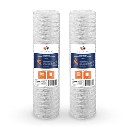 Aquaboon 1 Micron 20"x2.5" String Wound Water Filter Cartridge – 25-Pack For Whole House Well Water Systems