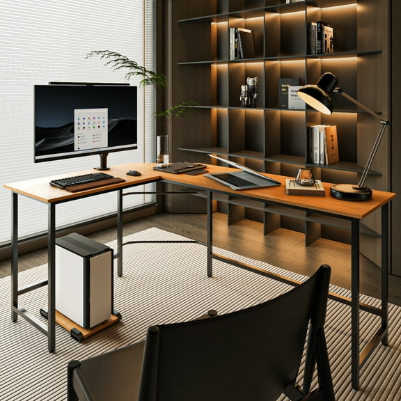 Ktaxon 66" Wood L-Shaped Computer Desk Corner Gaming Latop PC Table Study Office Workstation Wood Color