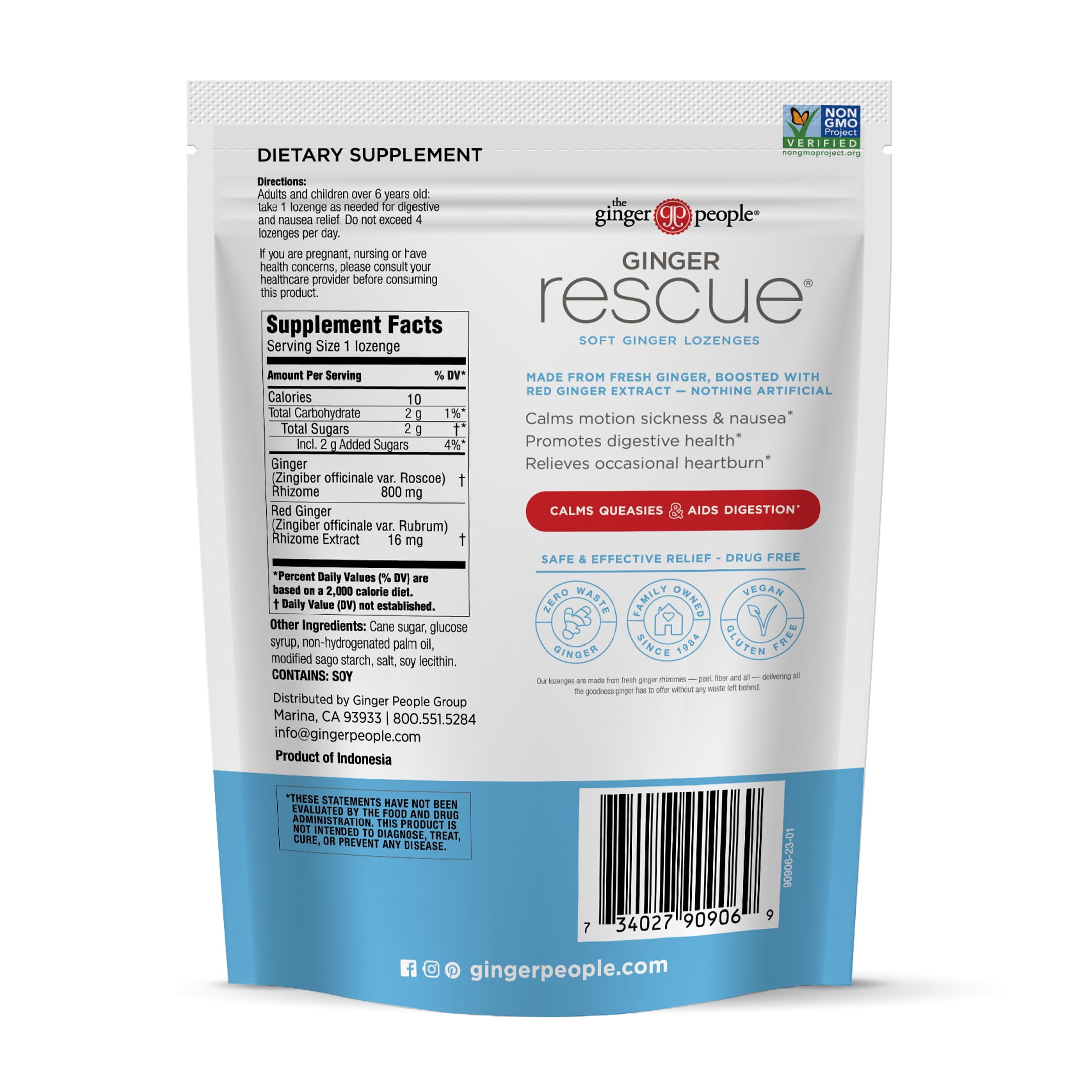 (6 pack) The Ginger People Ginger Rescue Soft Lozenges for Nausea and Upset Stomach, 3 oz