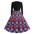 thumbnail image 5 of Women's Halloween Dress Spider Castle Long Sleeve 1950s Cocktail Vintage Tea Length Dress Crew Neck Hepburn Casual Retro Dress with Belt M, 5 of 5