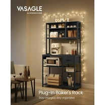 Versatile Bakers Rack with USB Charging Station, Adjustable Shelves & Fabric Drawer, 15.7x39.4x71 Inches, Charcoal Gray and Ink Black