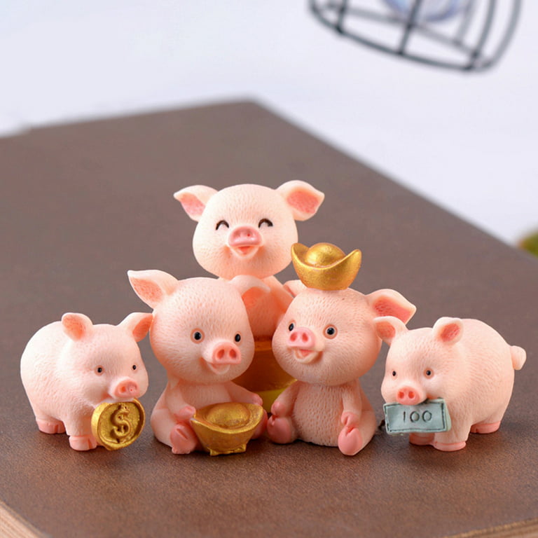 5Pcs Mini Pig Glow In The Dark Mini Resin Figure Miniature Scene Layout