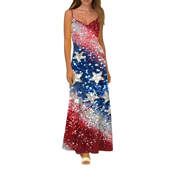 YuXingFu Tea Party Dresses for Woman Maxi V-Neck Plus Size Womens Dress Sleeveless Relaxed Long Casual Summer Multicolor S