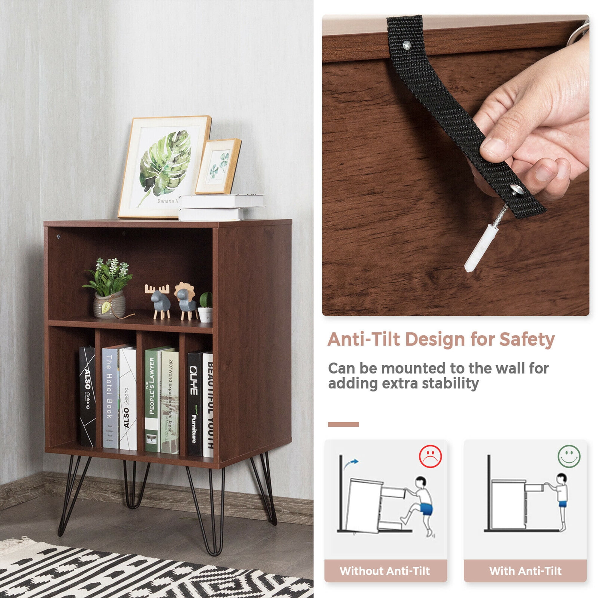 Gymax File Cabinet Display Bookshelf Bedroom with Split Storage Standing