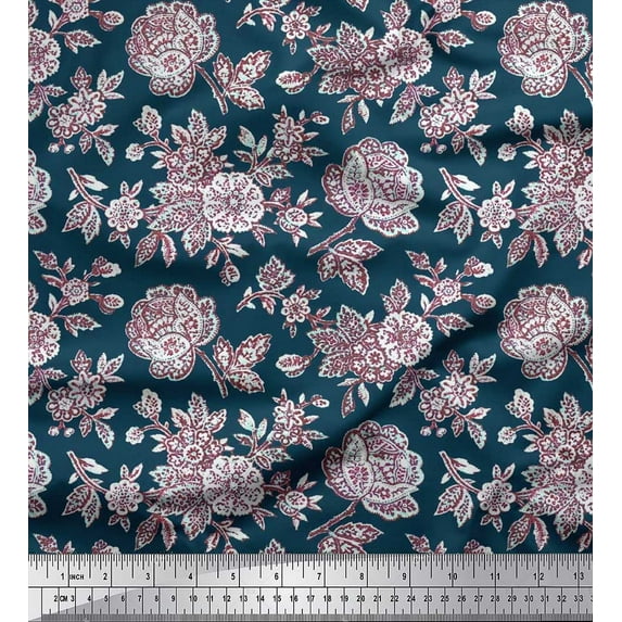 Soimoi Cotton Voile Fabric Leaves & Floral Artistic Print Fabric by Yard 56 Inch Wide