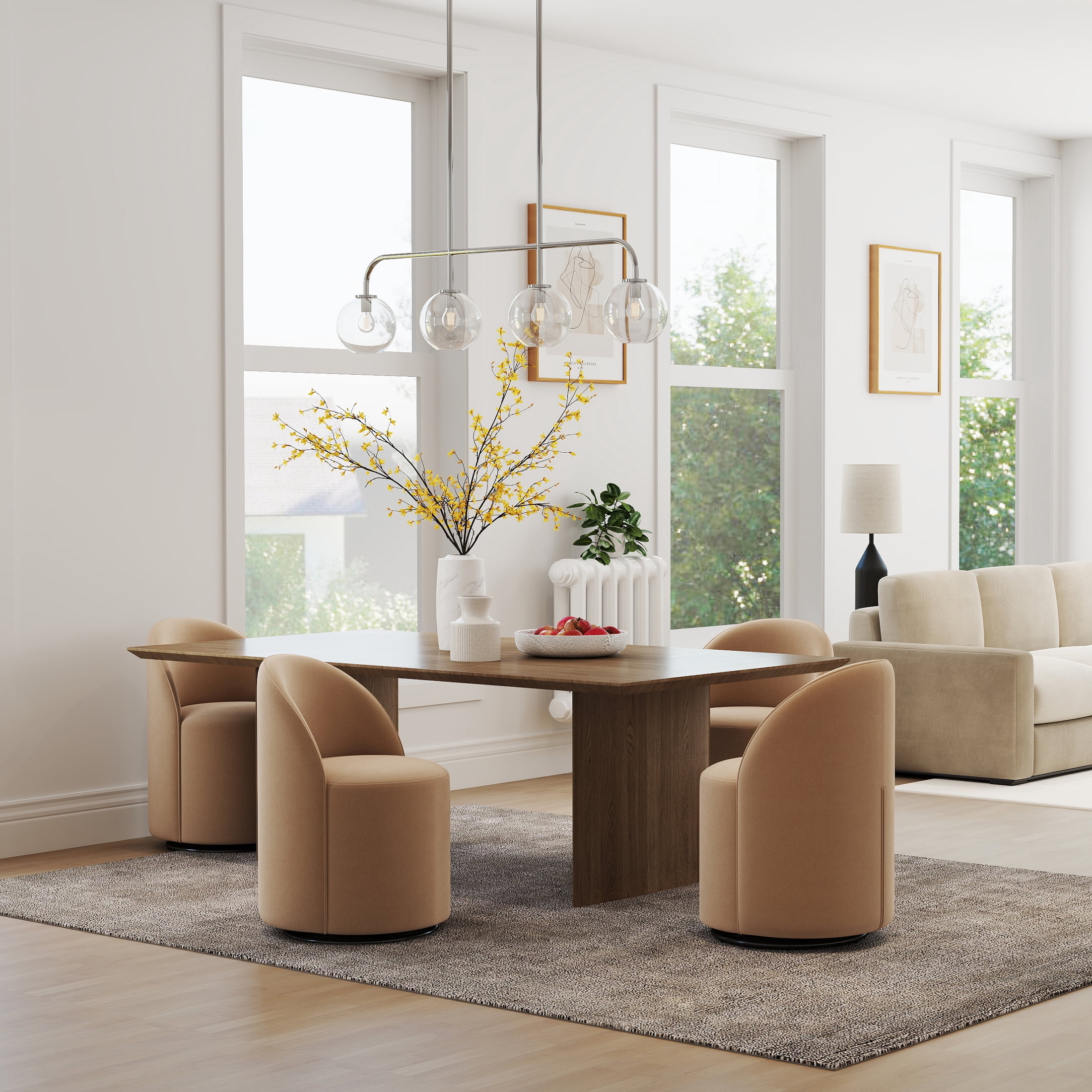 Guyou 360° Swivel Barrel Dining Chair Set of 1, Mid-Century Modern Upholstered Barrel Accent Chair, Velvet Round Vanity Chair for Dining Room Living Room Bedroom, Khaki
