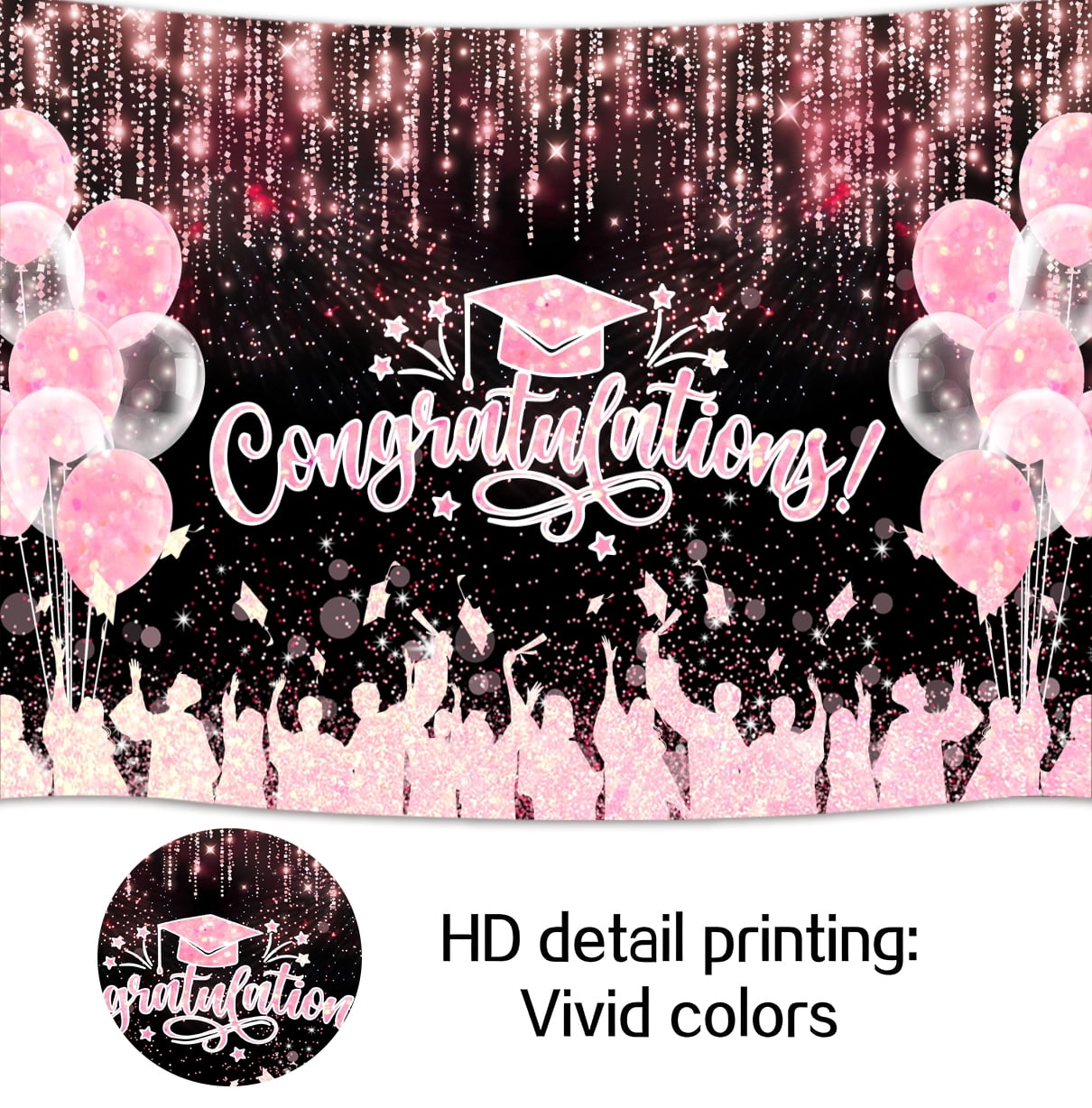 5 x 3 ft Class of 2025 Graduation Backdrop, Congratulations Congrats Pink Grad Photography Background, Bachelor Cap Celebration Party Decorations for School Prom Party Banner