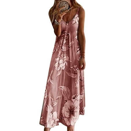 

Lumento Womens Floral Print Nightgown Casual V Neck Sling Long Maxi Dress Pajamas Sleep Dress Lounge Nightwear