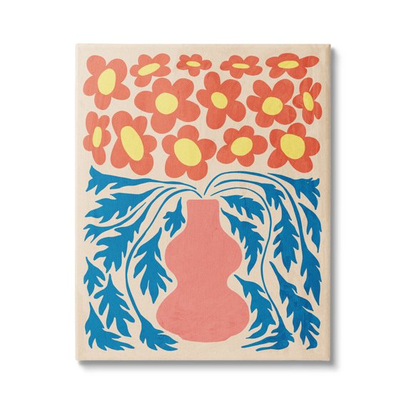 Stupell Industries Retro Flower Pattern Vase Graphic Art Gallery Wrapped Canvas Print Wall Art, Design by Ziwei Li