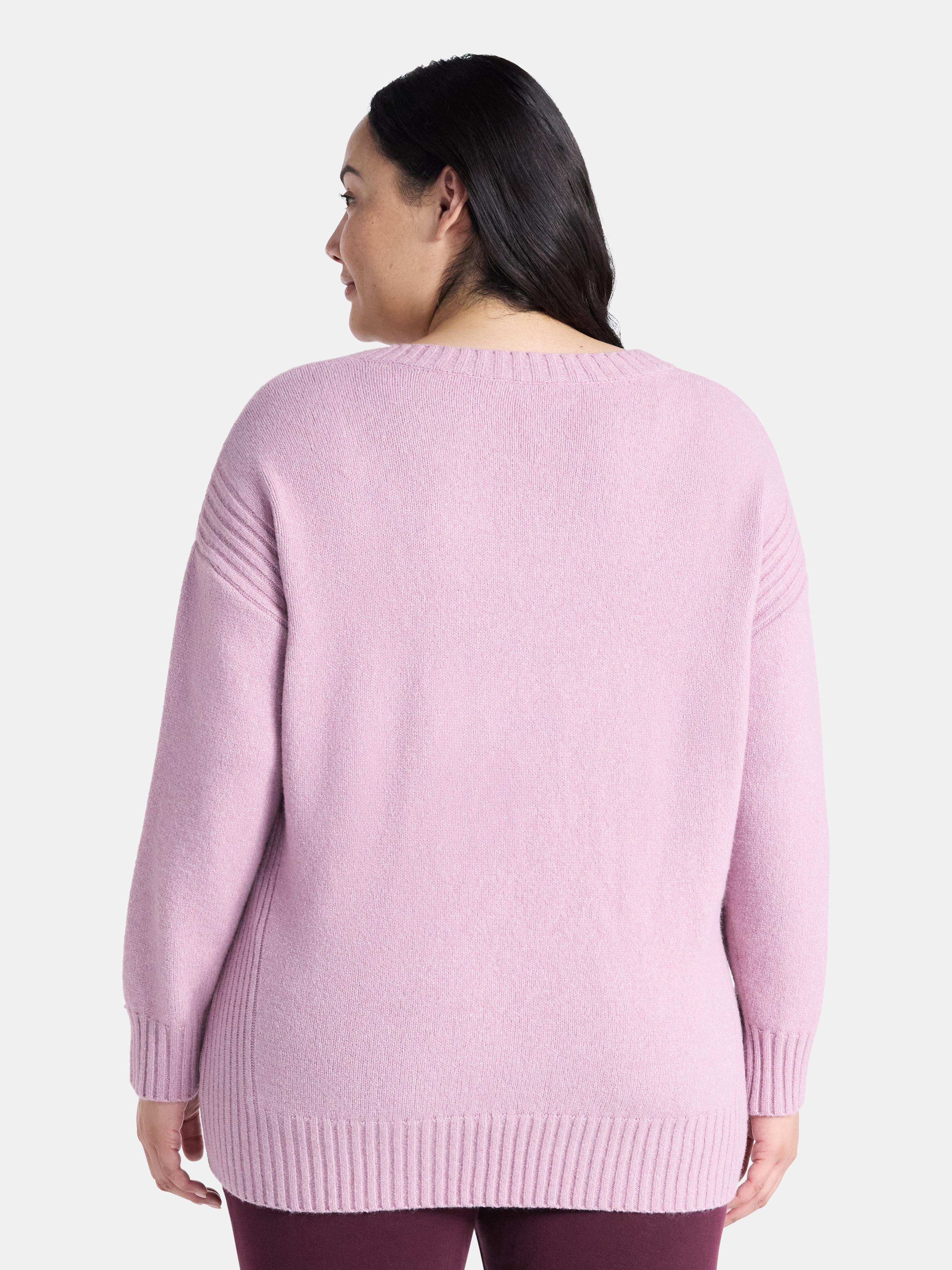 Terra & Sky Women's Plus V Neck Tunic Sweater, Lightweight, Sizes 0X-5X