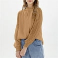 thumbnail image 4 of Girls Fall Puff Sleeve Tops Long Sleeve Chiffon Shirt Girl Fashion Ruffle Cuffs Pullover Crew Neck Blouses (Khaki 12 Years), 4 of 6