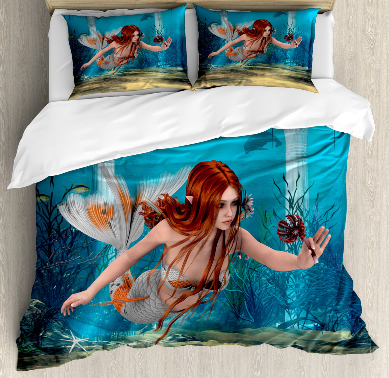 3D Skull Mermaid Comforter Cover Bedding Set Duvet Cover Quilt Cover Pillow Case 