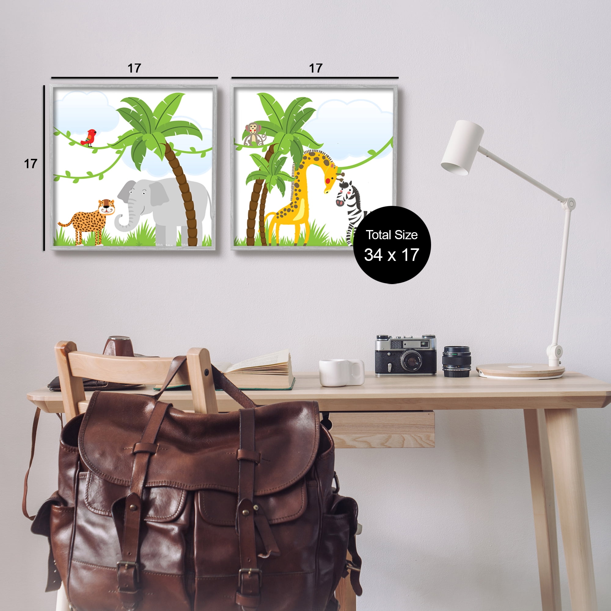 Stupell Industries Jungle Animals Scene Animals & Insects Painting Gray Framed Art Print Wall Art, 17 x 17, Set of 2