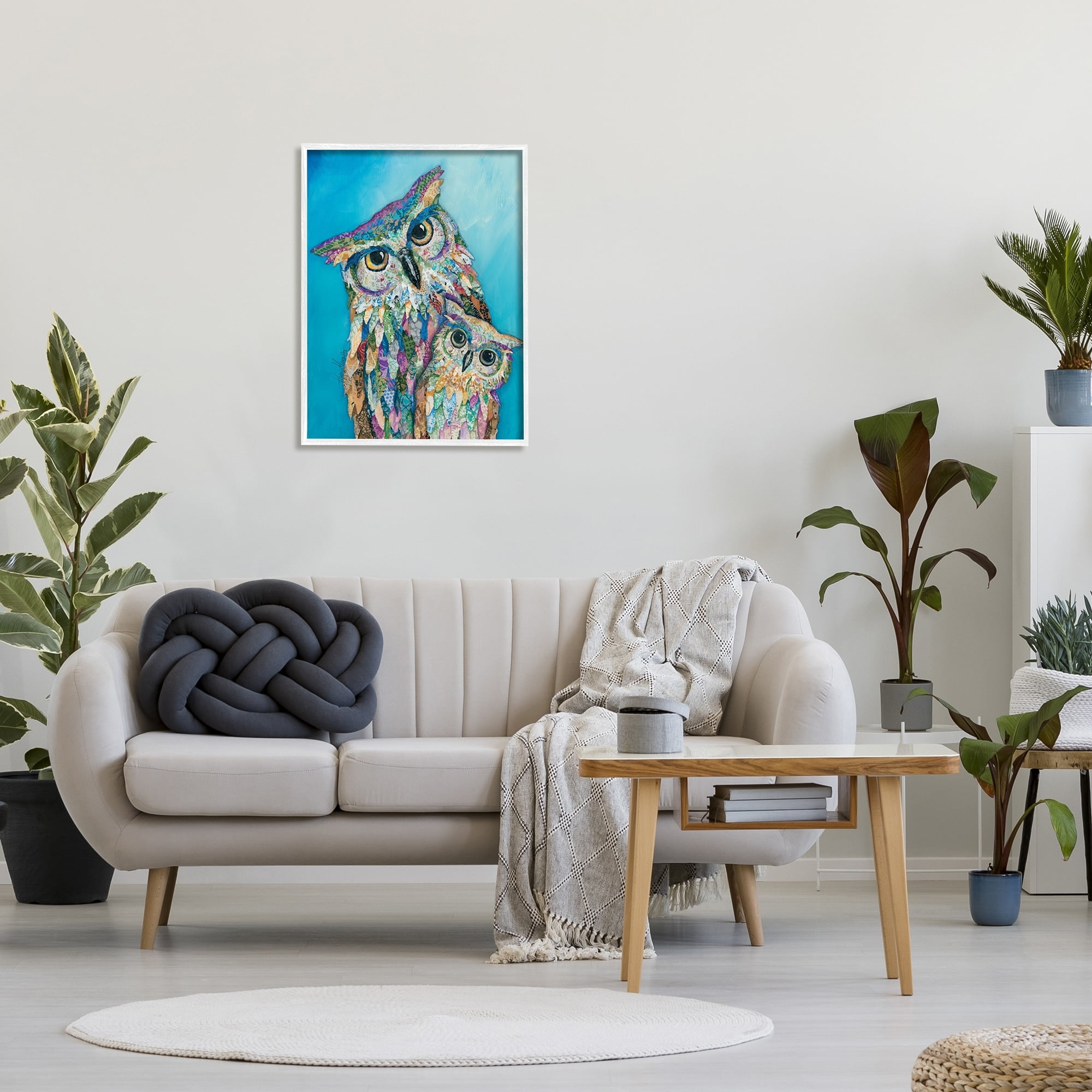 Stupell Industries Pair Wise Owls Varied Patterns Painting Collage Painting White Framed Art Print Wall Art, Design by Lisa Morales