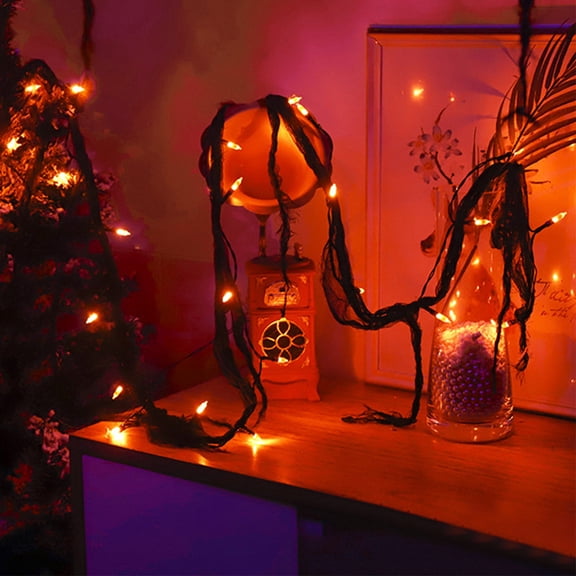 Halloween Creepy Gauze Tassel String Lights Orange LED Fairy Lights With Black Scary Gauze Battery Powered for Indoor Party Decor