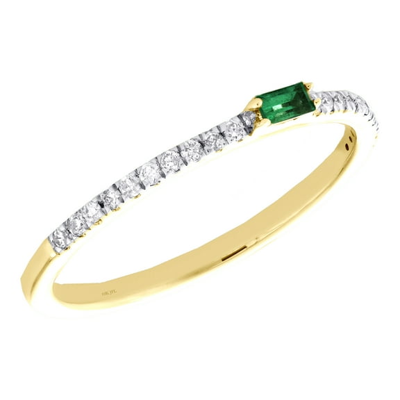 10K Yellow Gold Emerald & Diamond Stackable Ring 1 Row Anniversary Band 0.17 Ct.