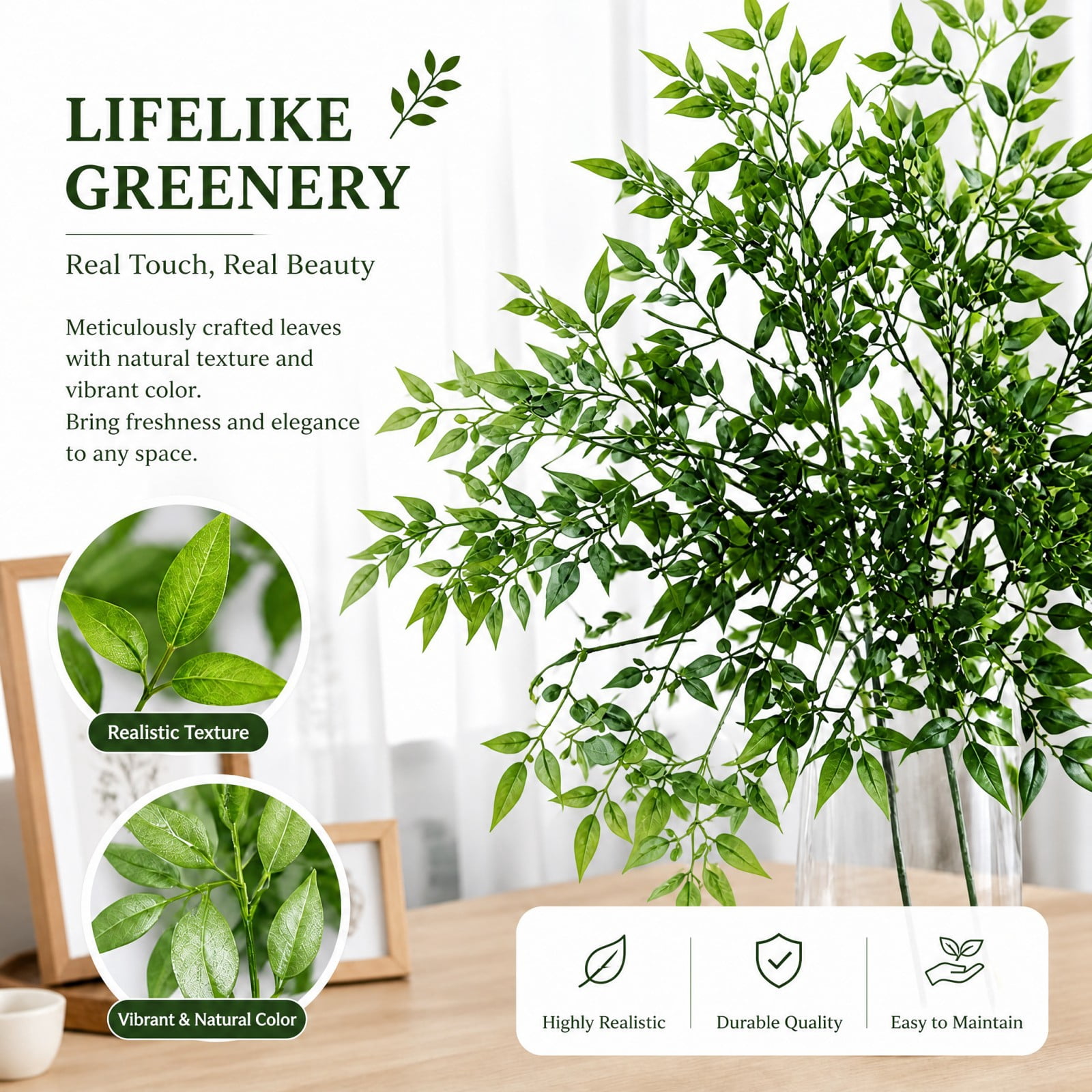 BEAUTYPEAK 5.9FT Artificial Plant Fake Indoor Green Nandina Plant Decorative Outdoor Greenery in White Pot