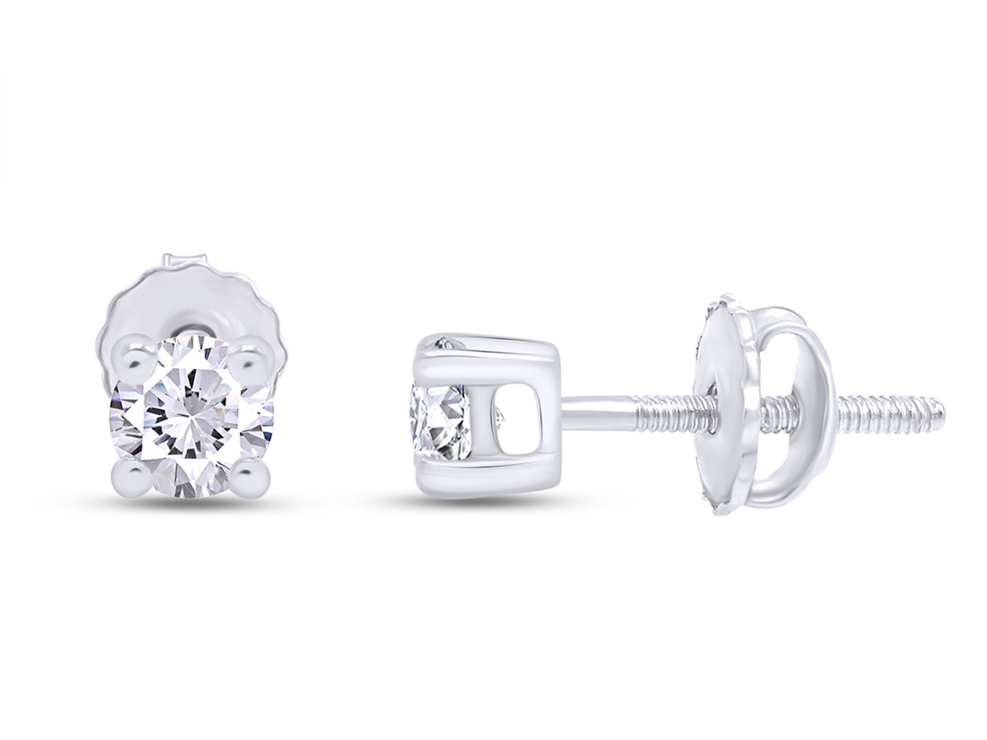 1/7 Carat Round Diamond Solitaire Stud Earrings for Womens Lab Grown Created (G-H/VS-SI) 14K White Gold Threaded Jewelry for Gift, Gift Jewelry (0.15 Cttw)