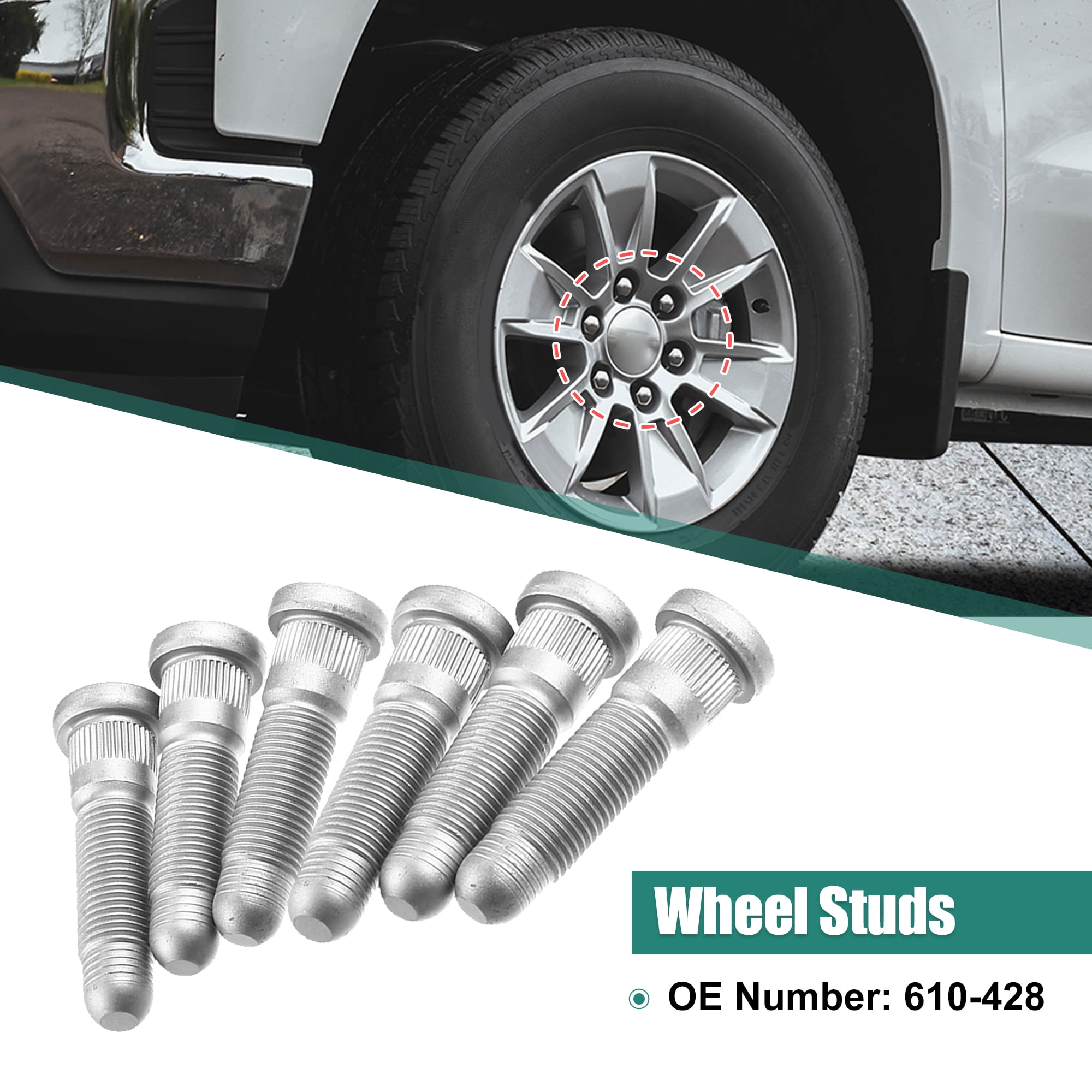 Unique Bargains 6pcs Long Serrated Wheel Studs M14x1.5 for Chevrolet Silverado 3500 HD