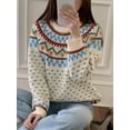 thumbnail image 4 of Suéter Fair Isle de manga larga grueso de invierno vintage Jacquard suéter navideño para mujer suéter suelto informal de moda para parejas suéter de punto, 4 of 5
