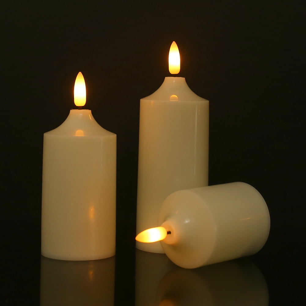 3PCS 3D Wick Flameless Flickering Candles Battery Operated with Remote Timer, Real Wax Pillar LED Votive Candles Warm Light for Party/Wedding/Home Decor