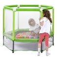 thumbnail image 2 of 55'' Toddlers Trampoline, Indoor Outdoor Mini Trampoline with Ocean Ball and Safety Enclosure Net, Kids Small Round Trampoline with U-typed & Two-way Zipper for Boy and Girls, Green, 2 of 8