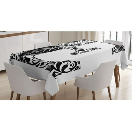 

Letter E Tablecloth Floral Swirls and Curls Big Leaf Blooming Meadow Inspired Retro Style Initials Rectangular Table Cover for Dining Room Kitchen 52 X 70 Inches Black White by Ambesonne