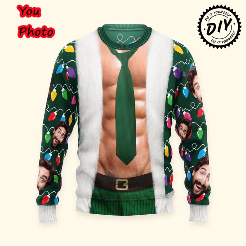 Personnaliser Image Diy Impression 3D Photos Pull de Noël Laid