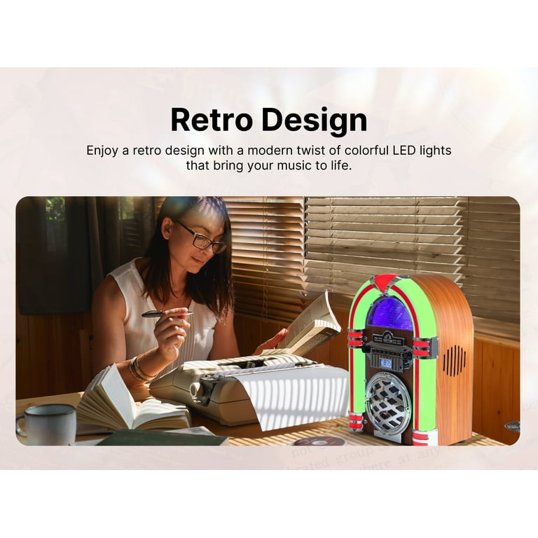Victor Broadway Desktop CD Bluetooth Jukebox, Multicolor LED