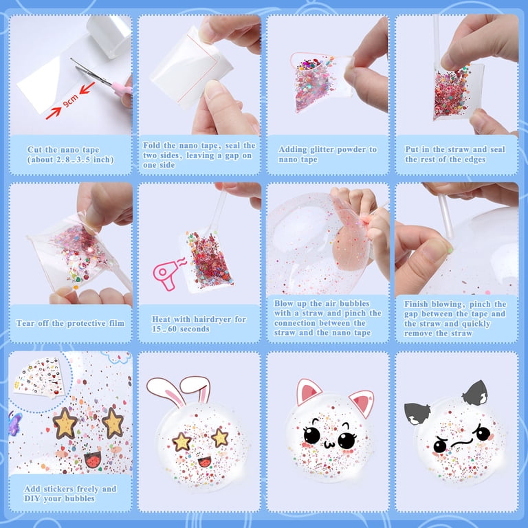 Charmofun 96 Pièces Nano Tape Bubbles Kit, Kit de Bricolage pour Enfants, Avec 5 Rubans Nano Tape Colorés + 91 Paillettes et Autocollants Matériel, Cadeau D'anniversaire Charmofun 96 Pièces Nano Tape Bubbles Kit, Kit de Bricolage pour Enfants, Avec 5 Rubans Nano Tape Colorés + 91 Paillettes et Autocollants Matériel, Cadeau D'anniversaire