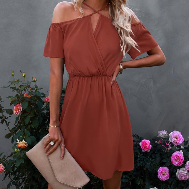 Vestido con hombros descubiertos, vestido con hombros descubiertos, vestido de verano puro, vestido casual, uso conveniente