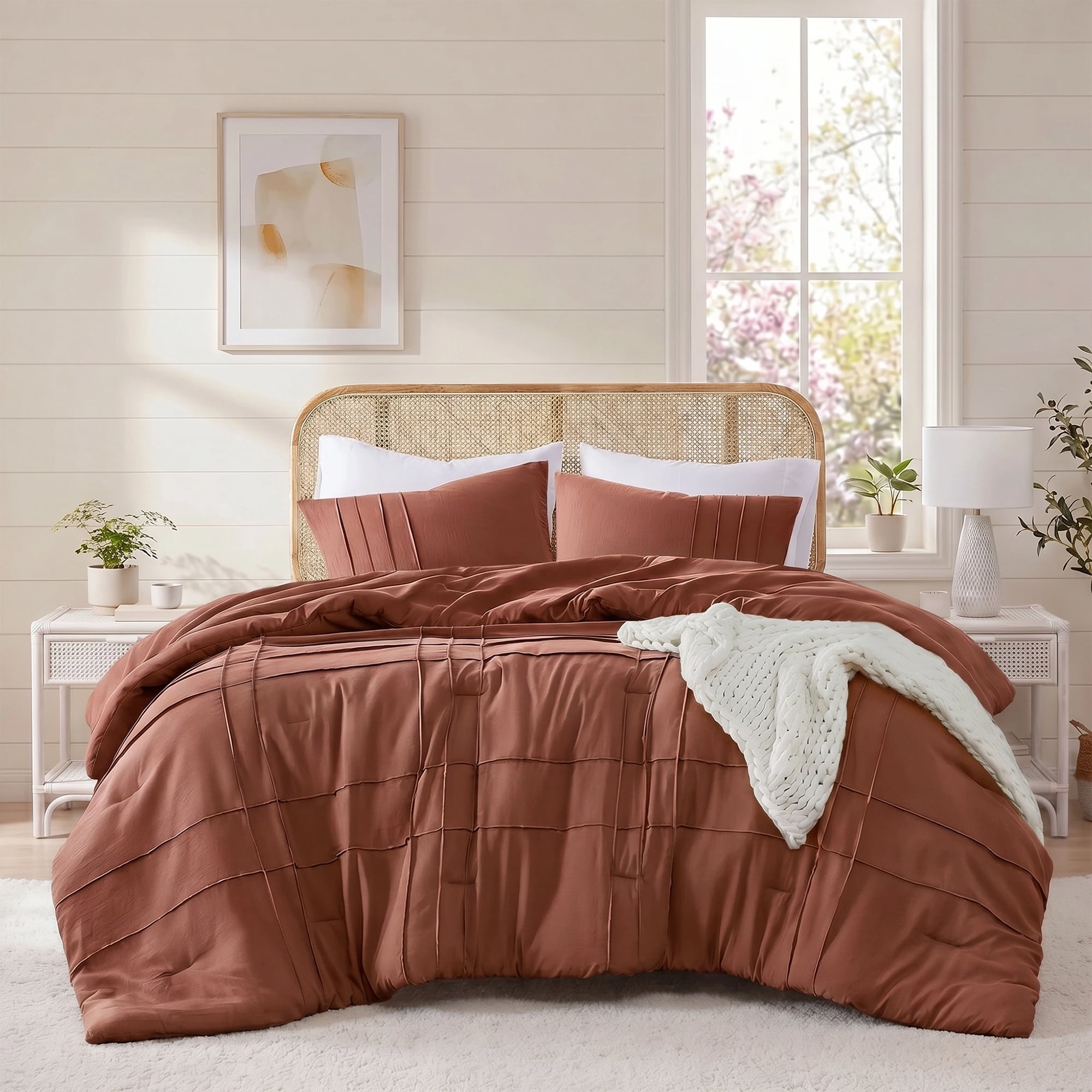 Regency Heights Twin/Twin XL Comforter Set, Boho 2-Piece Pintuck Stitching Dorm Bedding Set, Soft Washed Pleated Bed Sets with Pillow Sham Clay