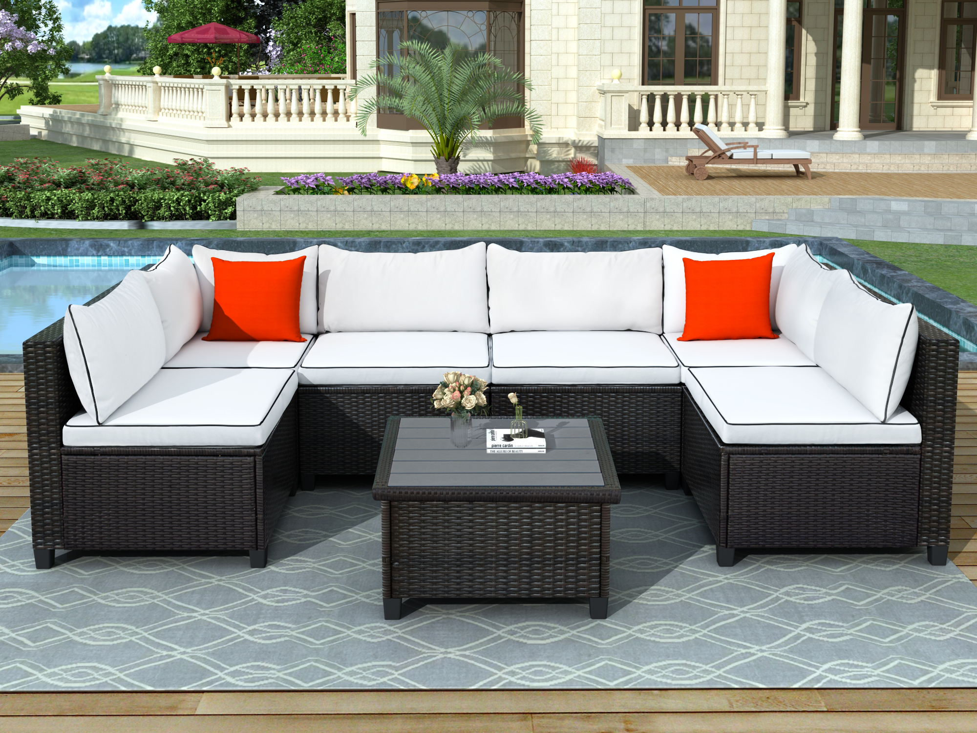 7Pcs All-Weather Outdoor Sectional Sofa Set Dark Brown Rattan Wicker ...