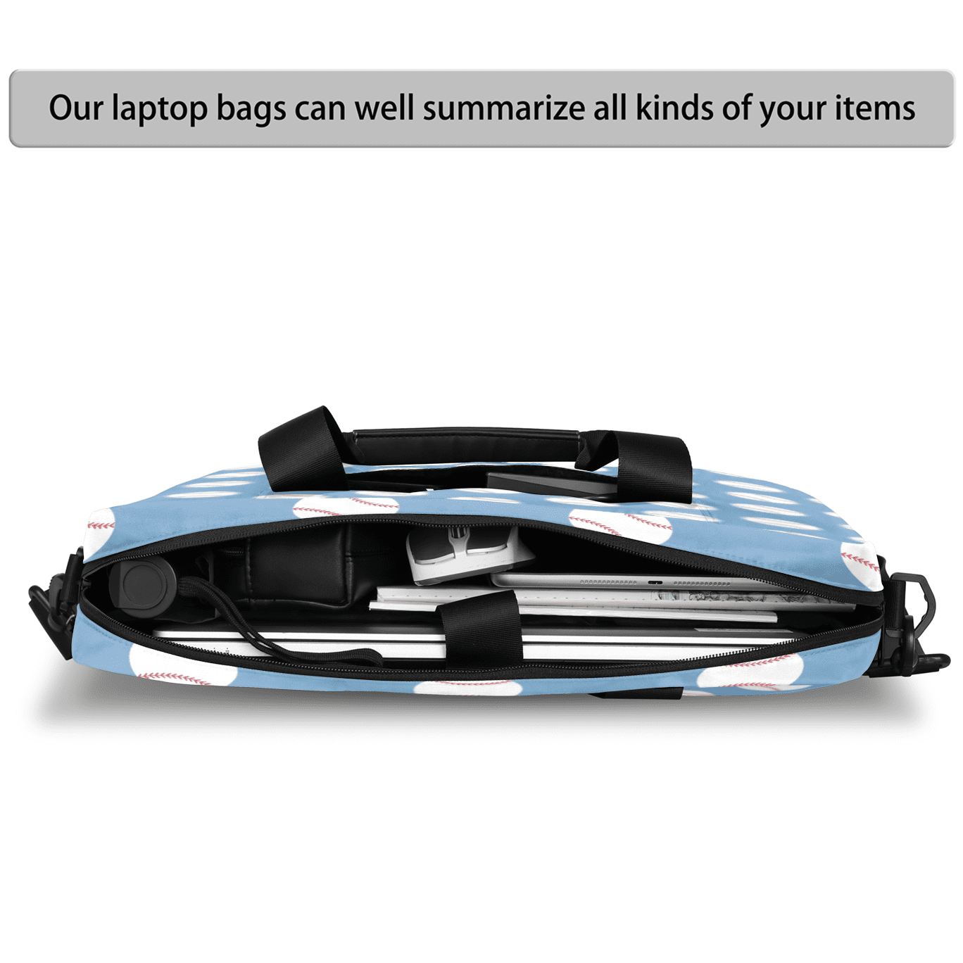 Herdesigns Baseball Blue Laptop Bag for Women Men, Computer Case Briefcase Messenger Bags, 15-15.6 inch Laptop Sleeve Shoulder Bag