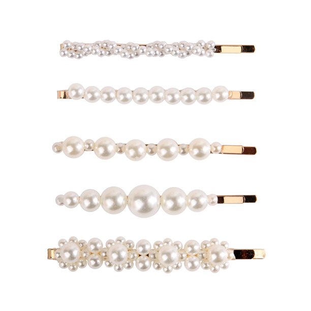 5 Pcs Pearl Hair Clips Large Hair Clips Pins Barrette Ties Hair for Women Girls, Elegant