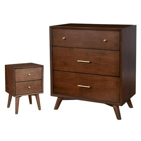 Home Square 2 Piece Set with Nightstand and Accent Chest in Walnut (Brown)