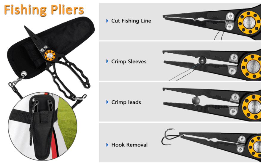 EIMELI Multi-Functional Fishing Pliers - Stainless Steel Fishing Tools,  Braid Cutters Split Ring Pliers-Hook Remover-Line Cutter and Fish Gripper