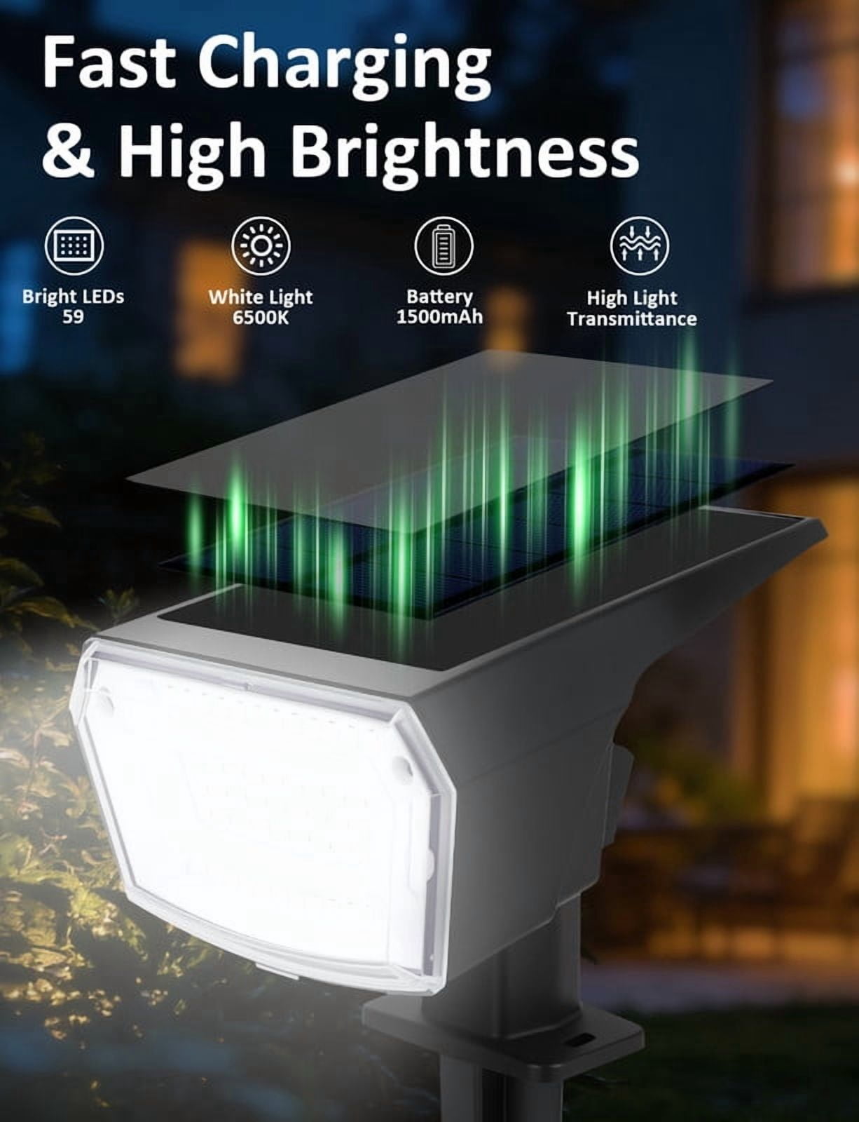 SUNLINKCO Solar Spot Lights Outdoor, 4 Pack Waterproof Solar Powered Garden Lights, 59 LED 4 Lighting Modes, 6500K Daylight, 2-in-1 Auto On/Off Wall Light, Outside Landscape Lighting for Yard Pathway