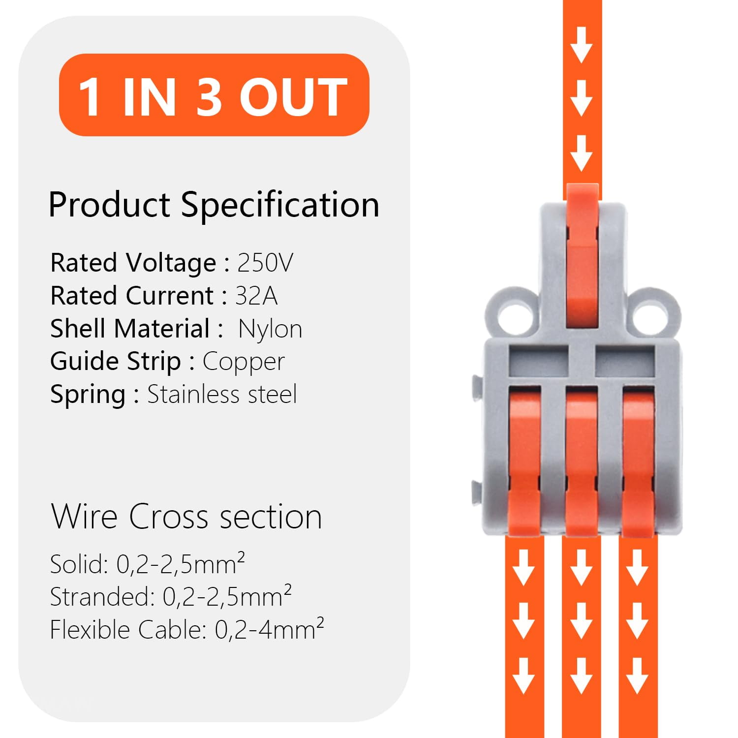 10 pcs lever type wire connectors, 1 in 3 out mini splicing compact fast electrical connectors, 24-12