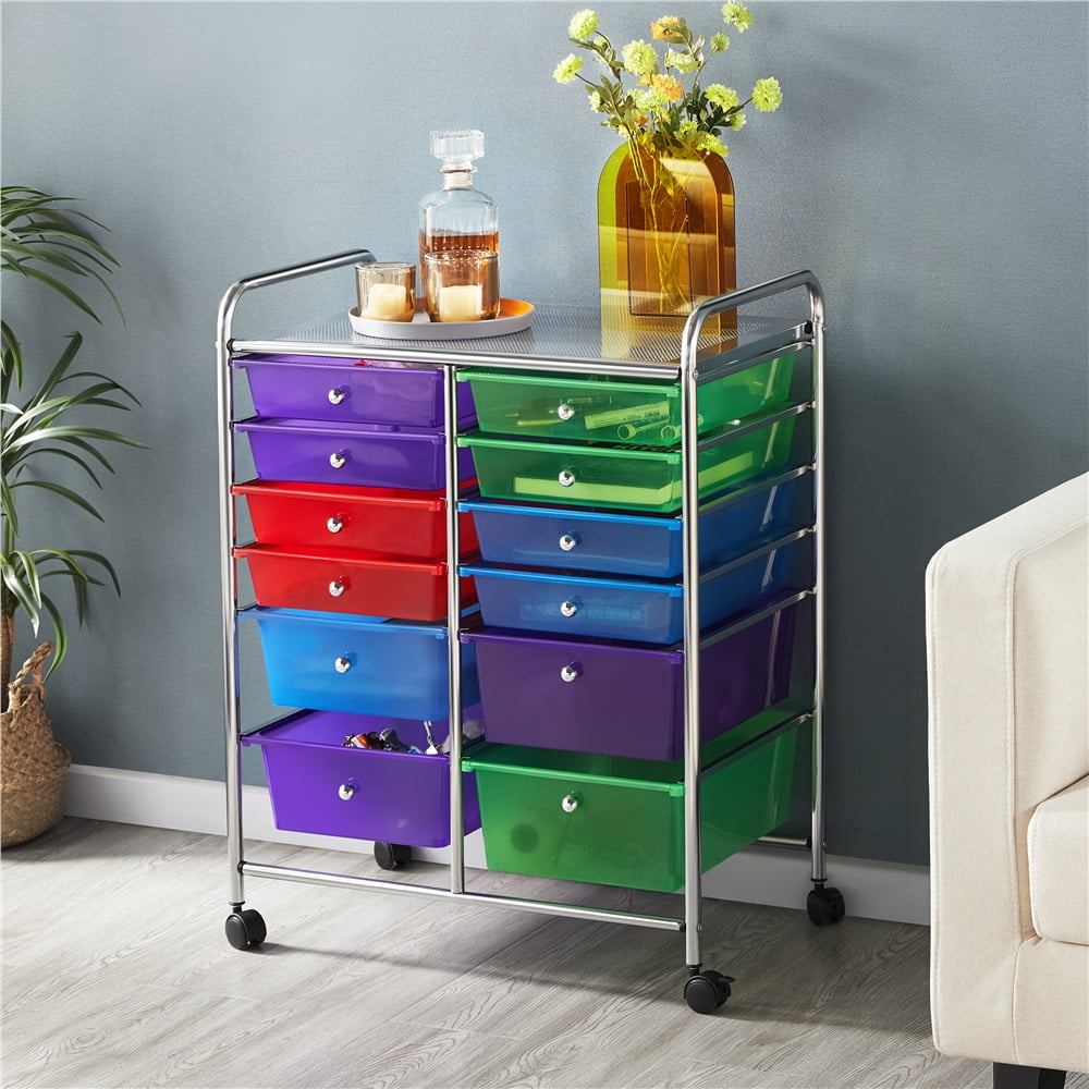 SmileMart 12 Drawer Rolling Storage Cart Organizer with Lockable Wheels, Multicolor