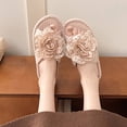 thumbnail image 2 of Xfvqtps Womens Corduroy Open Toe Slide Slippers Warm Flat House Shoes for Bedroom Living Room Fall Winter Cozy Indoor Comfortable Footwear, 2 of 6