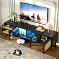 thumbnail image 3 of PORKISS LED TV Stand for up to 80" TVs, Large Entertainment Center Console Table, Rattan TV Cabinet with Acrylic Transparent Board for Living Room, Black #1, 3 of 12