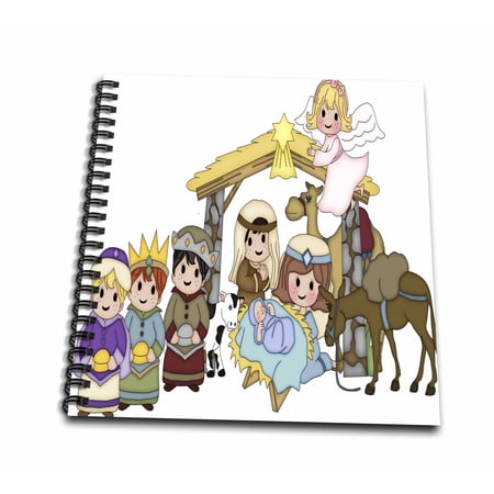 3dRose, Cute Nativity With Three Wise Men and Angel Illustration, Mini Notepad 4 x 4 inch
