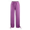 thumbnail image 4 of Ohufall Cotton Linen Pants for Women Fashion Casual Solid Color Drawstring Elastic Waist Trousers Loose Fit Beach Pants, 4 of 7