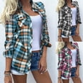 thumbnail image 4 of Clearance ZVAVZ Button Down Shirts for Women Shirt casual Roll Up Sleeve Plaid Long Sleeve Lightweight Collared Shacket Jacket with Pocket Blue,L, 4 of 4