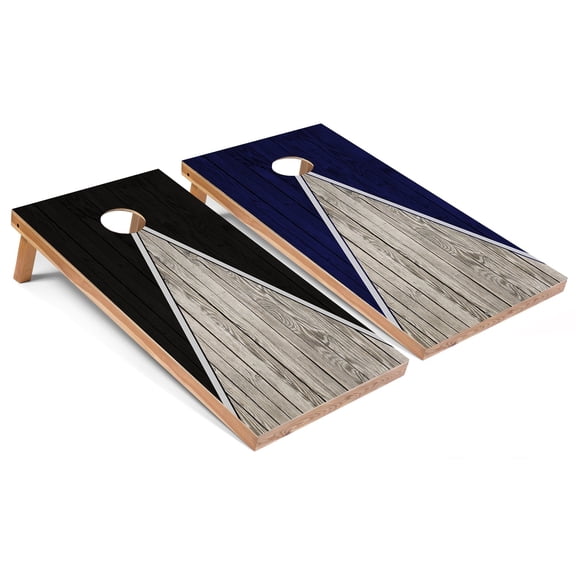 Skip's Garage | Black and Navy Pyramid Cornhole Boards | Includes (2) Boards, (8) Bags & Optional Accessories