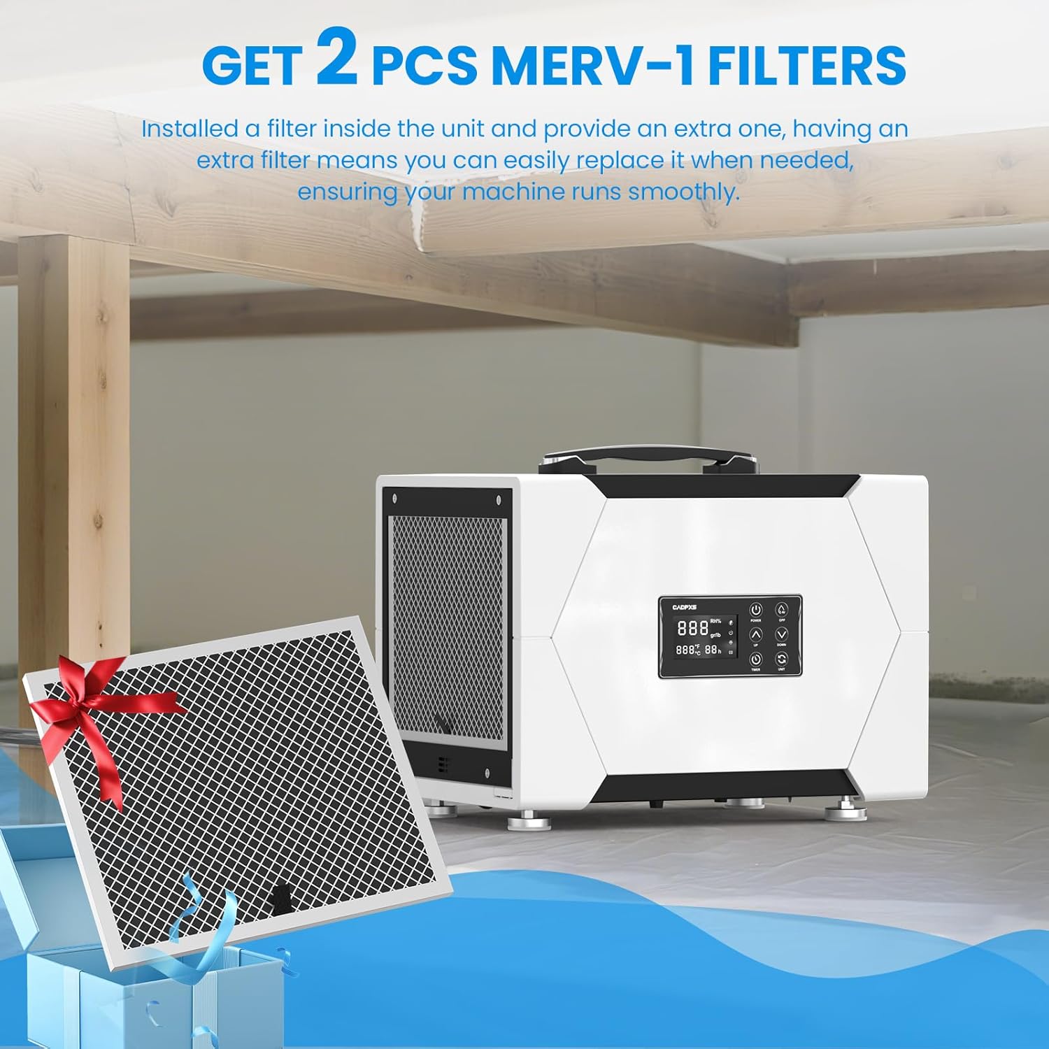 CADPXS Crawl Space Dehumidifier with Drain Hose, 80 Pint Commercial Dehumidifier for Basement, Home Use, Water Damage, Auto Defrost, Memory Start, cETL Certified, Up to 1000 Sq Ft